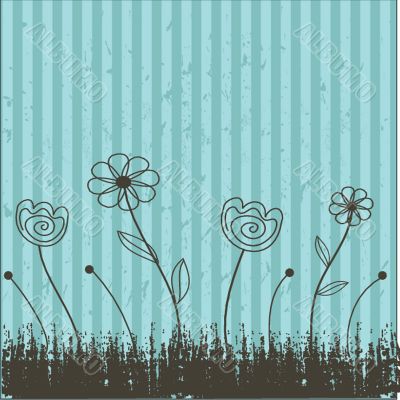 Vintage card with hand drawn flowers