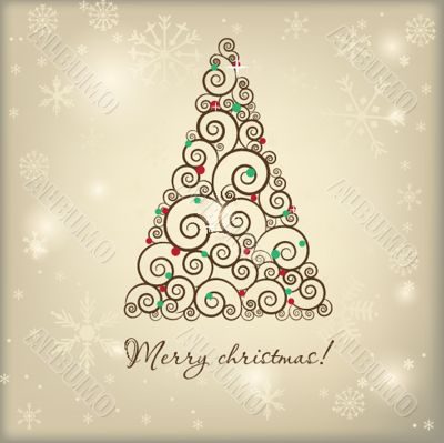 Christmas background with Christmas tree, vector illustration.