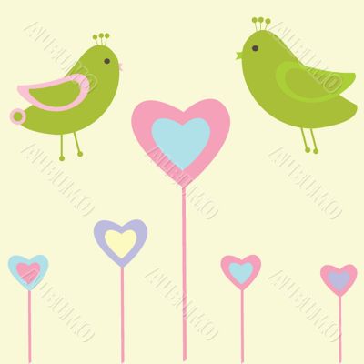 Cute vector background with vintage hearts