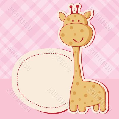 Baby girl shower card with cute giraffe