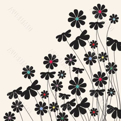 Vintage card with hand drawn flowers