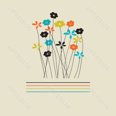 Vintage card with hand drawn flowers