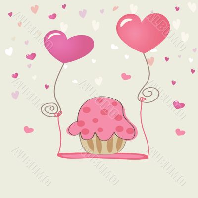 Birthday cupcake. Vector card.