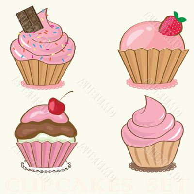 Set Cute vector background with small cupcake