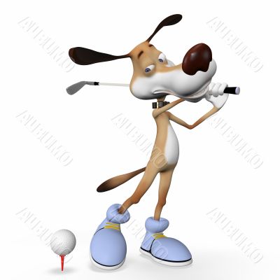 Dog playing golf.