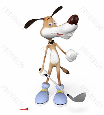 Dog playing golf.
