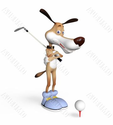 Dog playing golf.
