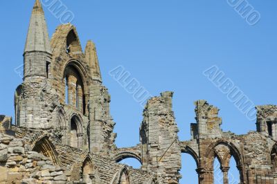 Close-up of the Whitby Abbey gothic ruins