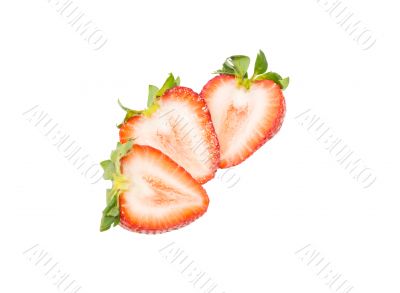 Fresh strawberry slice isolated on white background