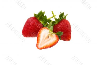 Fresh strawberry slice isolated on white background