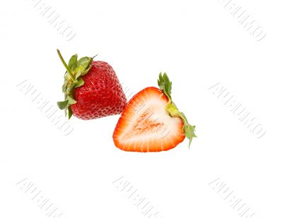 Fresh strawberry slice isolated on white background