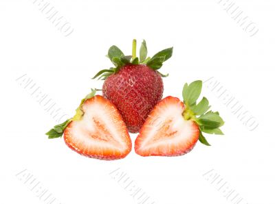Fresh strawberry slice isolated on white background