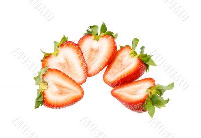 Fresh strawberry slice isolated on white background