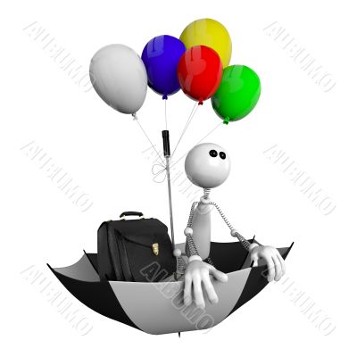 the small person with an umbrella and a portfolio