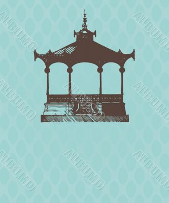 Vintage card with old pavilion.