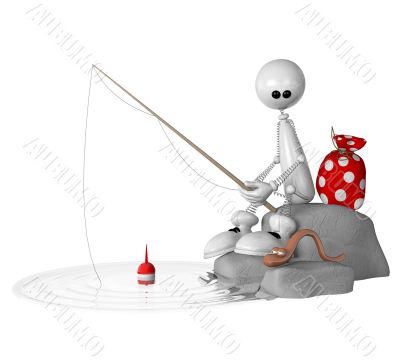 The 3D little man on fishing.
