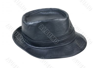 Black Leather Fedora Hat 