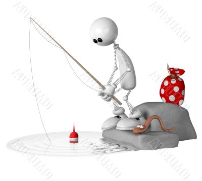 The 3D little man on fishing.