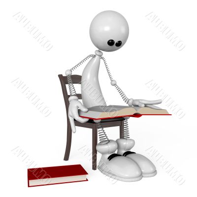 The 3D white person with the book.