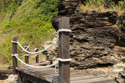 Wooden footbridge near the sea