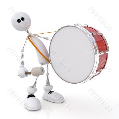 The white little man costs with a drum in hands.