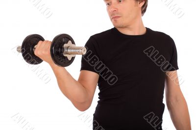 Man doing exercise with a steel dumbbell
