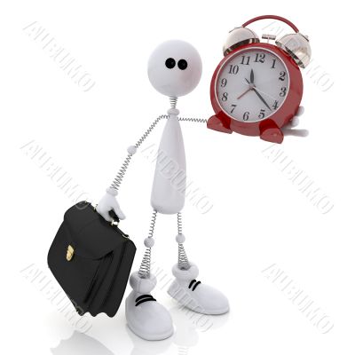 The 3D little man with hours and a portfolio.