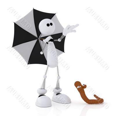 The 3D little man with an umbrella.