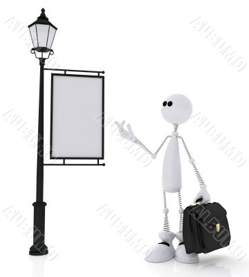 The 3D little man with a portfolio.