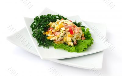  a salad of corn and Chinese cabbage