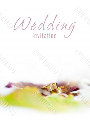 Golden rings on a wedding invitation