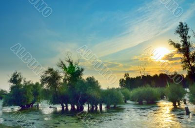 sunset on danube river