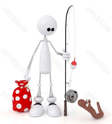 The 3D little man on fishing.