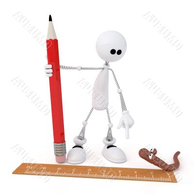 The 3D little man with a pencil.