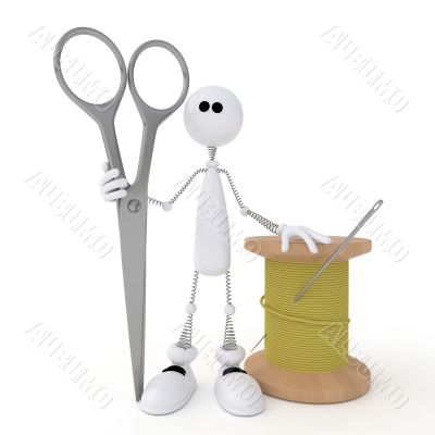 The 3D little man with scissors.