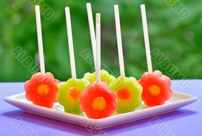fruit pops of melon and watermelon