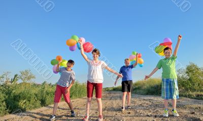 happy children with colorful balloons 