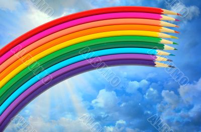 colored pencils and rainbow