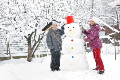 snowman and kids