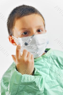 Boy in uniform giving injection 