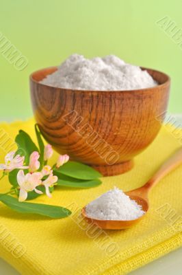 Salt in wooden bowl