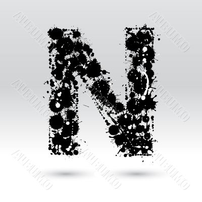 Letter N formed by inkblots