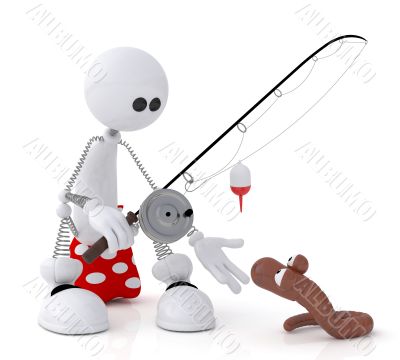 The 3D little man on fishing.