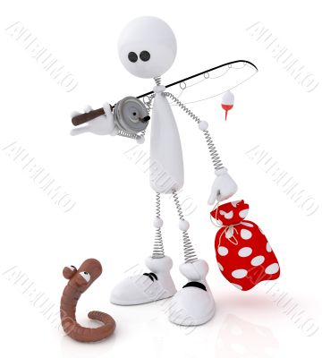The 3D little man on fishing.