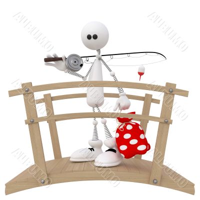 The 3D little man on fishing.