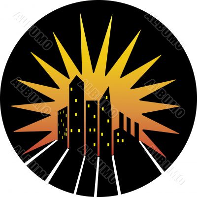 City skyline silhouette icon