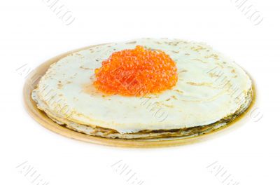 Plate with pancakes and caviar