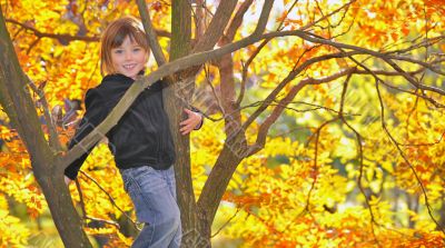 girl hanging from a tree