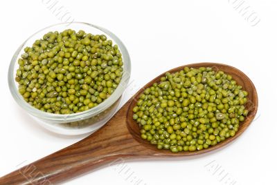 Green mung beans isolated on white background