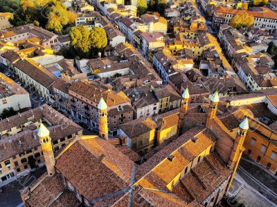 Cremona, view from cathedral tower, Lombardy, Italy
